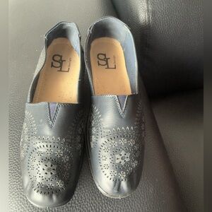 Perforated Navy Slip-On Loafers by SL Fashions